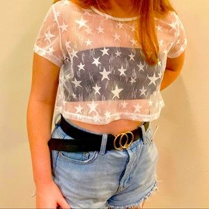 Shein White Star Mesh Top